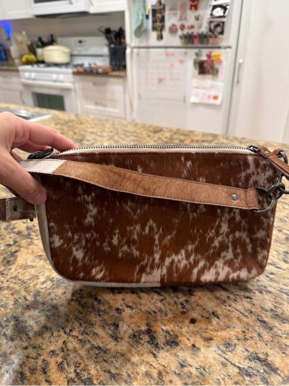 Free People Cowhide Leather Bag in Brown and White